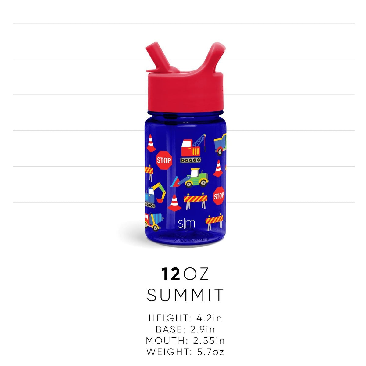 Cobalt blue water bottle with vibrant red cap and dual-spout lid system