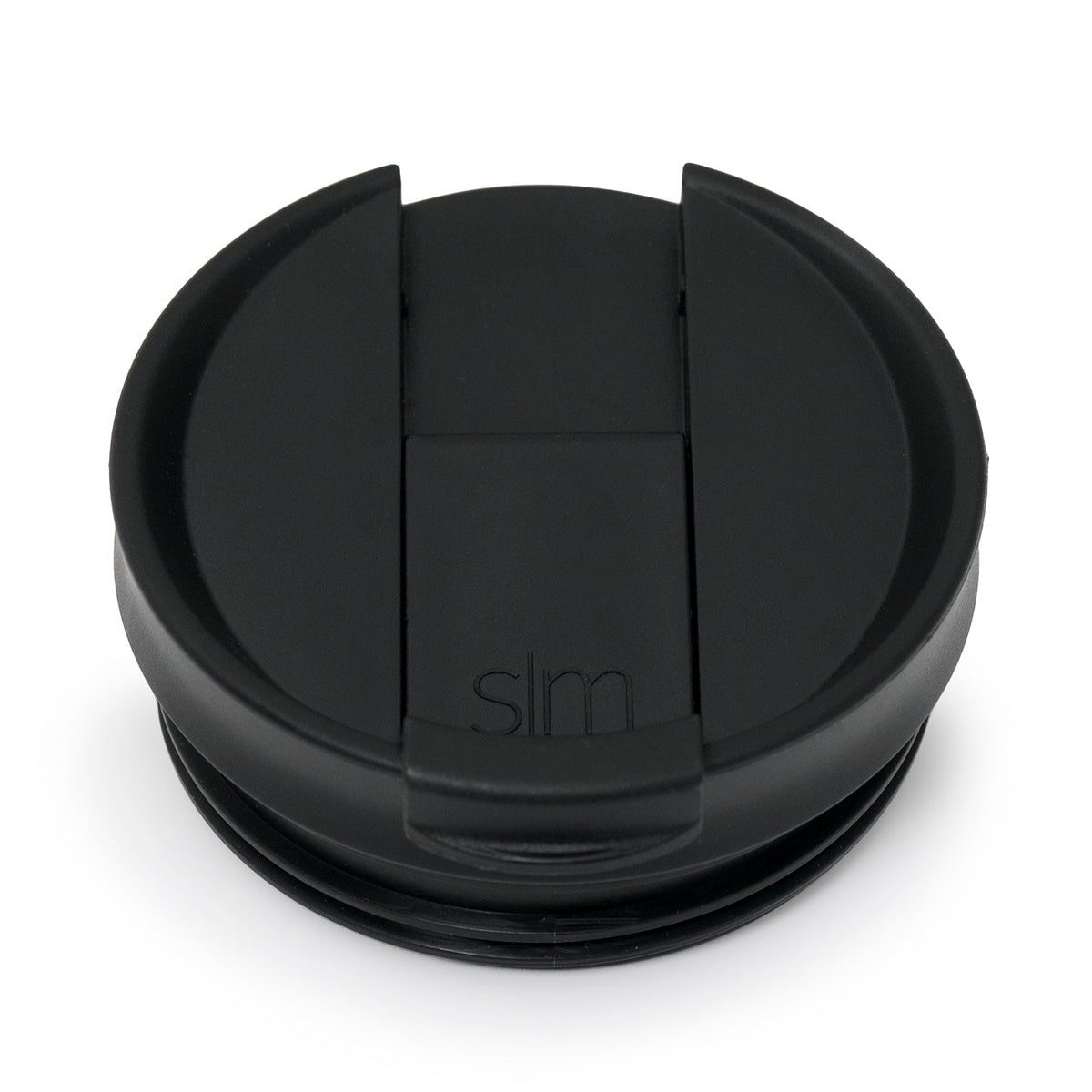 Black and charcoal gray cylindrical container with solid black lid and upper section, transitioning to lighter gray base rim against neutral background.