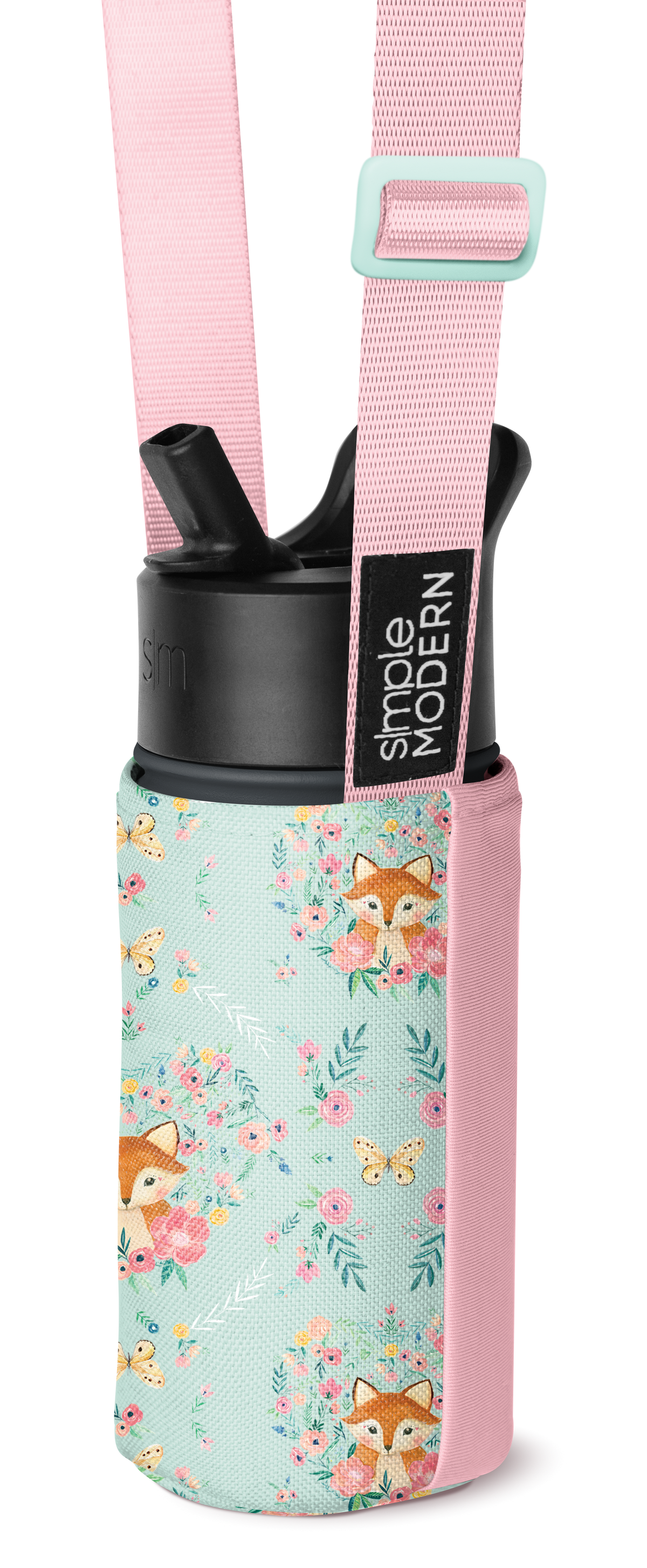 Soft pink and mint green insulated drink carrier with adjustable bright pink straps and side panels