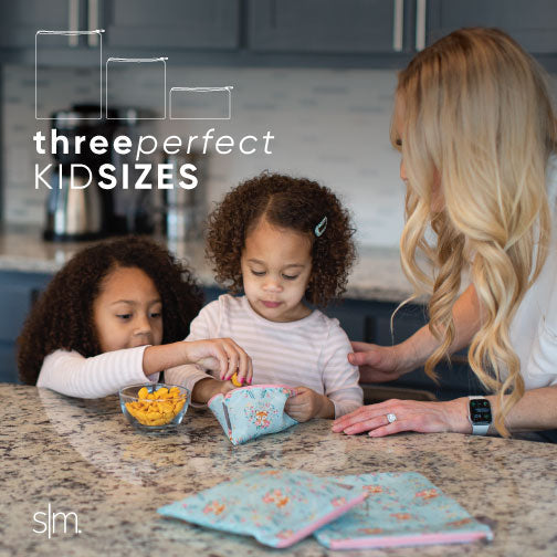 Ellie Snack Bag product on modern kitchen countertop with gray granite surface and white cabinetry in background