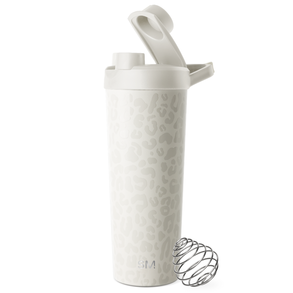 White stainless steel mixing ball with gray patterned design and neutral tones