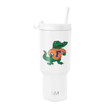 White Simple Modern insulated tumbler with secure lid and angled straw, cylindrical body tapering at base