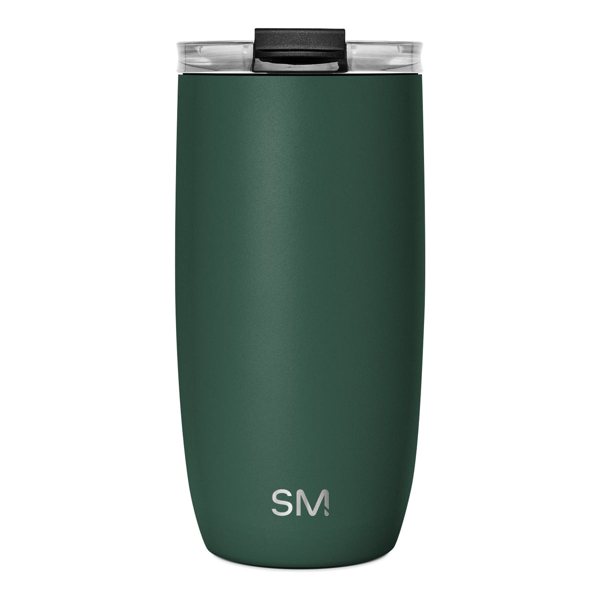 Matte forest green tumbler with clear transparent top accent pieces and black matte lid