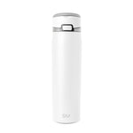 White insulated tumbler with gray lid and lower body accents on neutral background