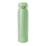 Sage green travel mug with simple modern design, featuring a soft muted pale green color with gray undertones
