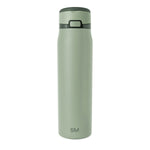 Sage green cylindrical drinkware with dark forest green accents on the lid rim and horizontal band around the body