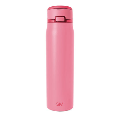 Dusty pink cylindrical beverage container with a mauve-toned rectangular handle and rim on the lid.