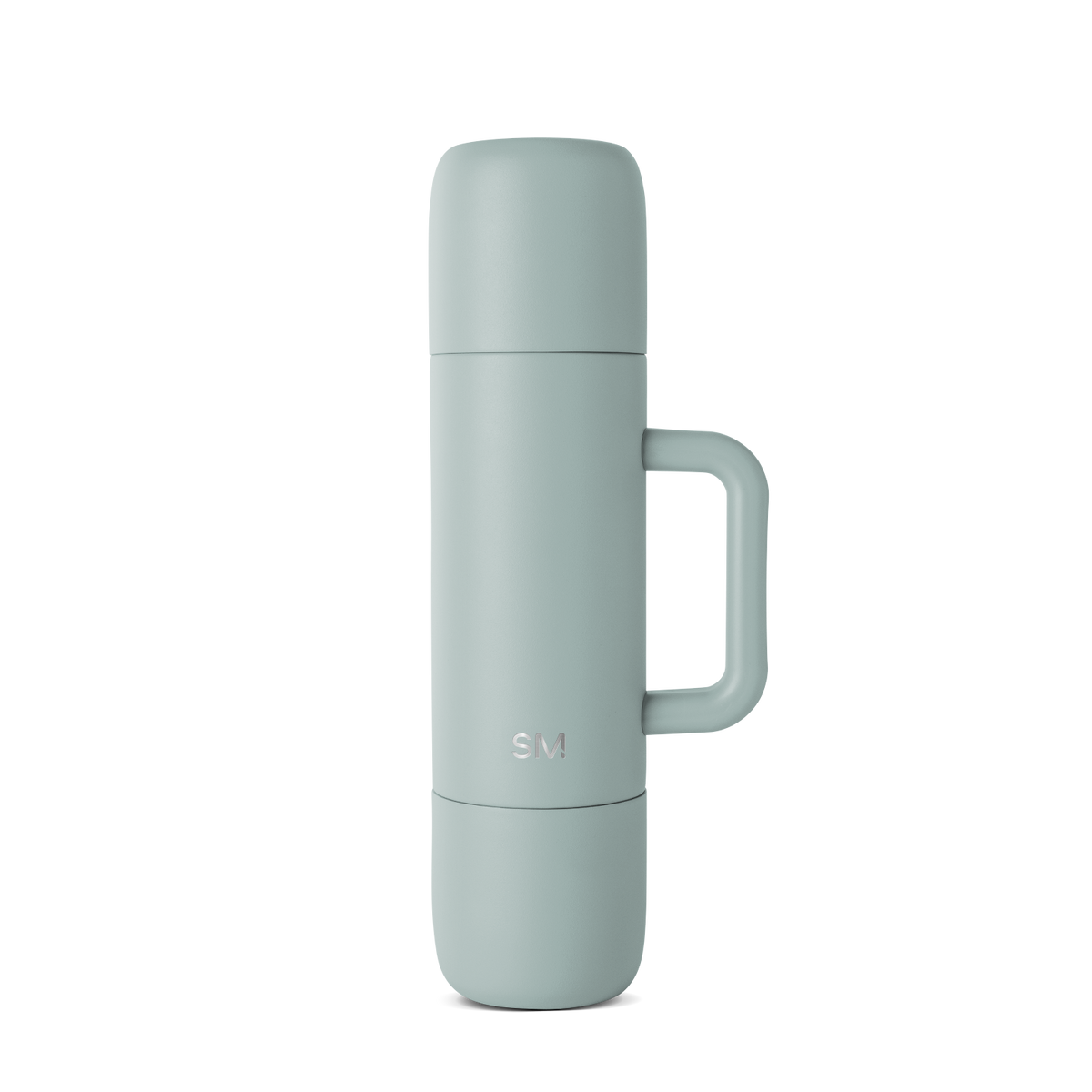 Soft sage green thermos with muted blue-green tone, displayed against neutral background. Front-facing product view showing cylindrical shape with clean, minimalist design.
