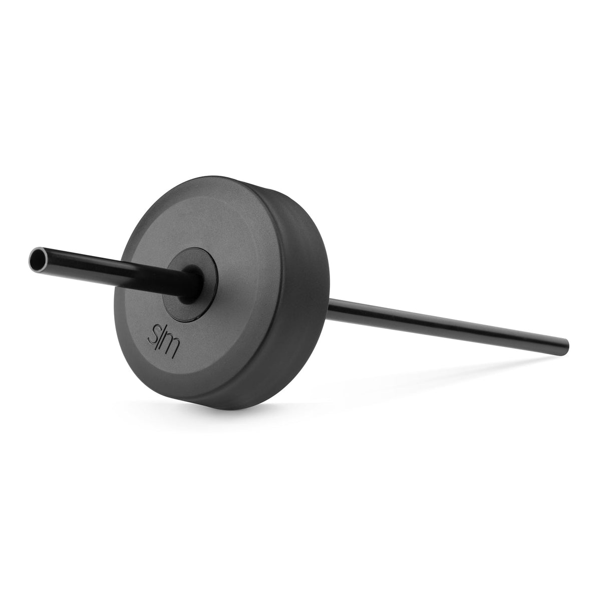Charcoal gray domed straw lid with matte finish and black rigid straw, shown on white background