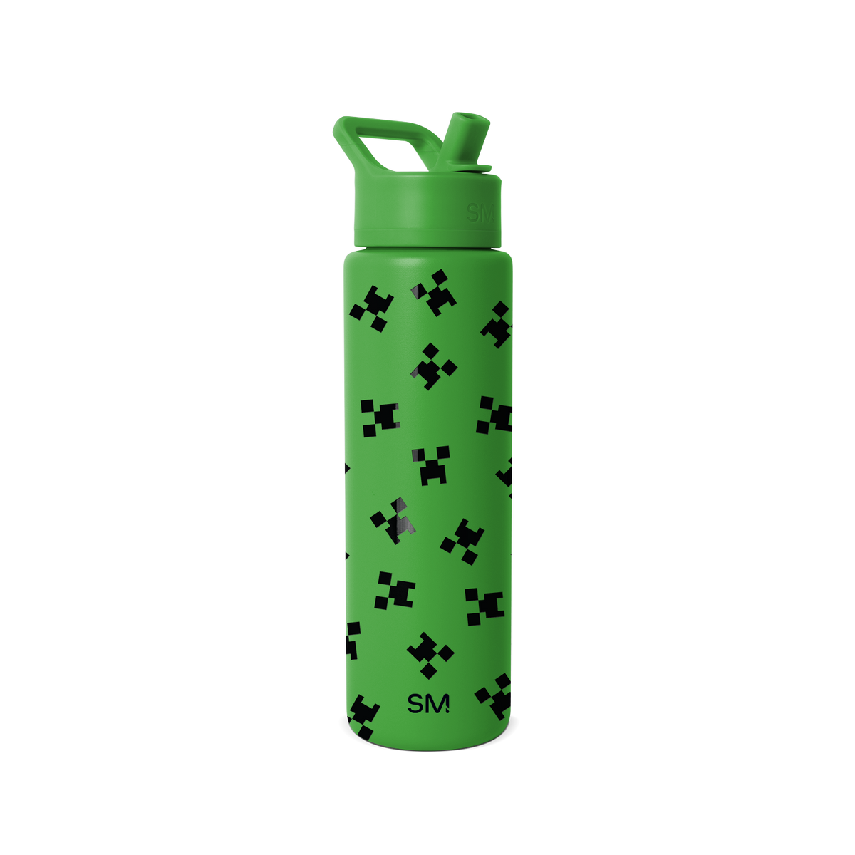 Bright green Simple Modern water bottle with matching cap and carry handle on white background