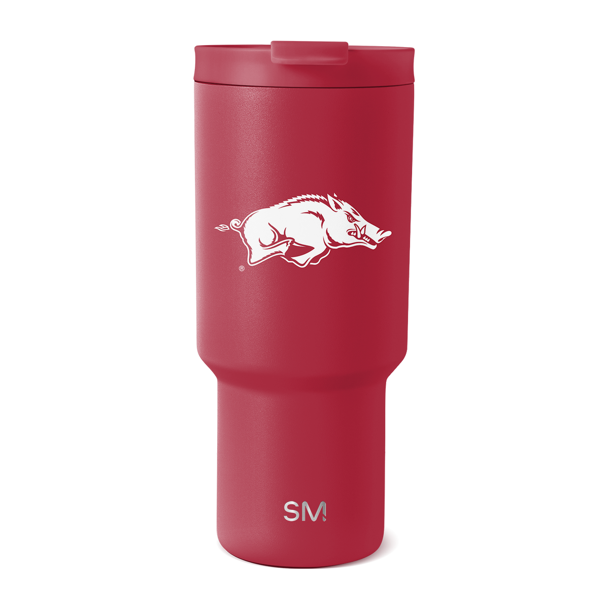 Burgundy tumbler with white logo and branding, featuring a warm and sophisticated design