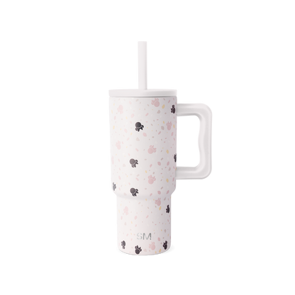 Stainless steel tumbler with handle in cream and soft pink colors