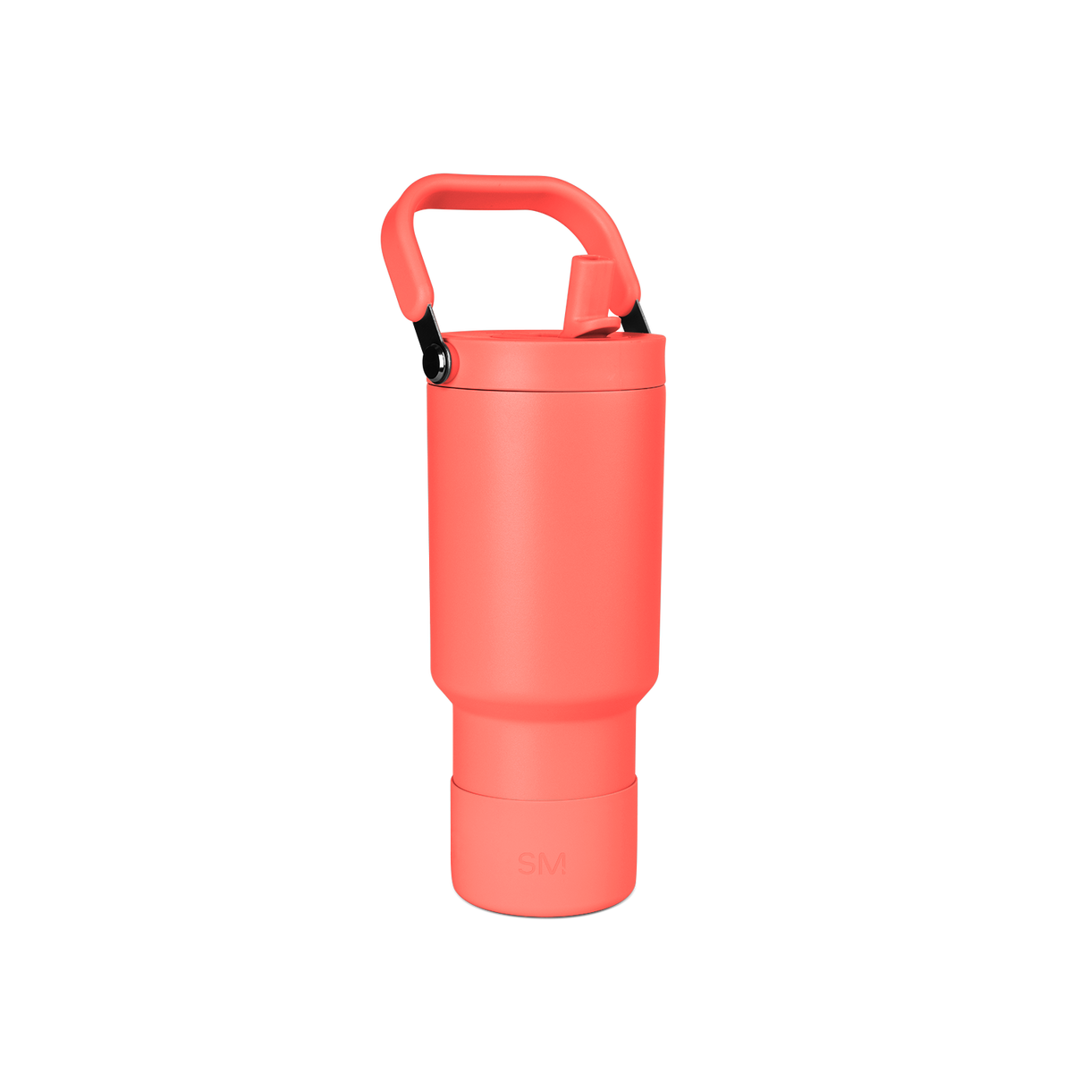 Coral-salmon pink insulated water bottle with white background